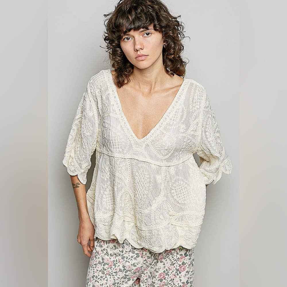 POL Elegant Cream Embroidered Blouse